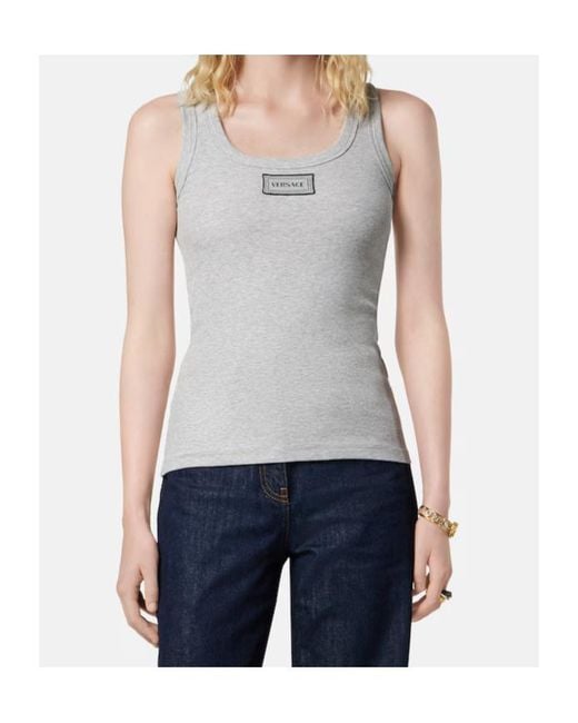 Versace Gray Ribbed Stretch Tank Top