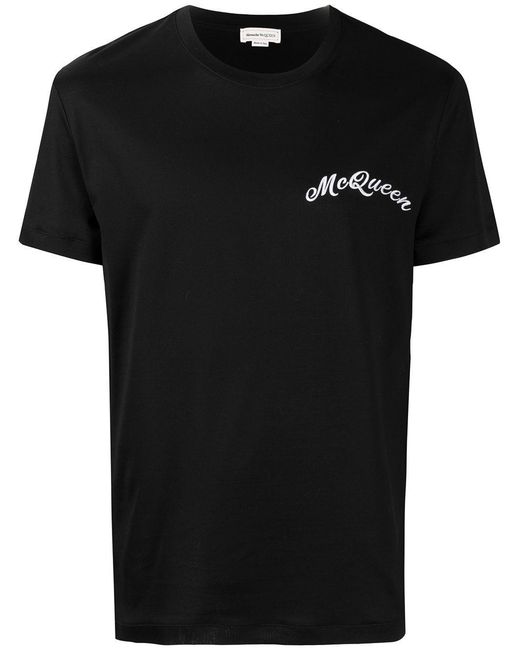McQueen Black Logo Embroidered T-Shirt for men