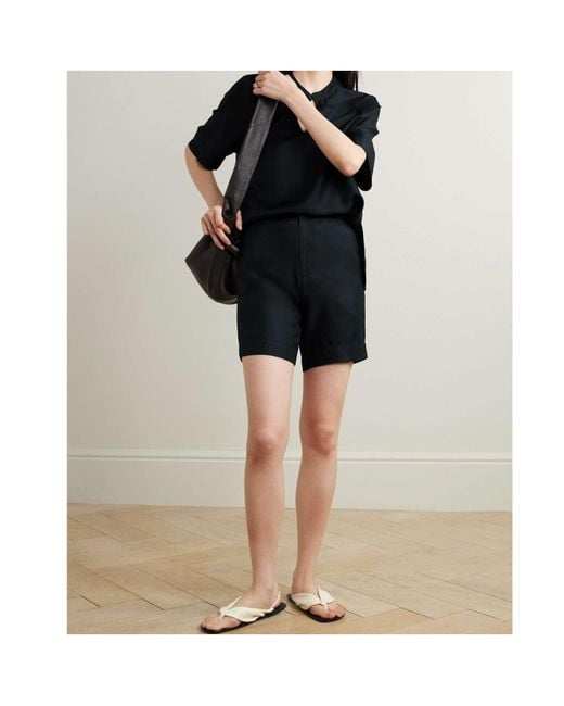 Loulou de Saison Black Poseidon Silk-Twill Shorts