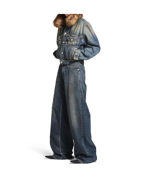 Balenciaga Blue Destroyed Wide-Leg Baggy Jeans
