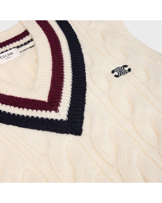 Céline Natural Triomphe V-Neck Cable-Knit for men