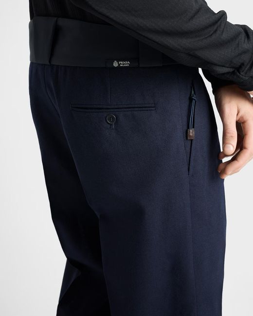 Prada Blue Wool Pants With Technical Details for men