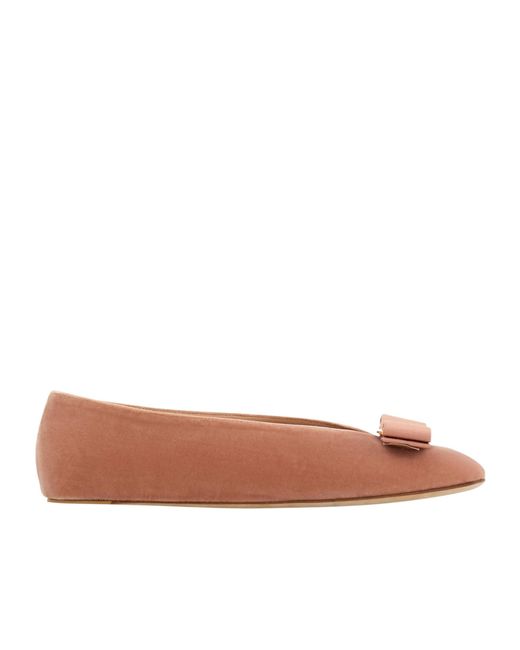Ferragamo Brown Bow Detailed Slip-On Ballerina Shoes