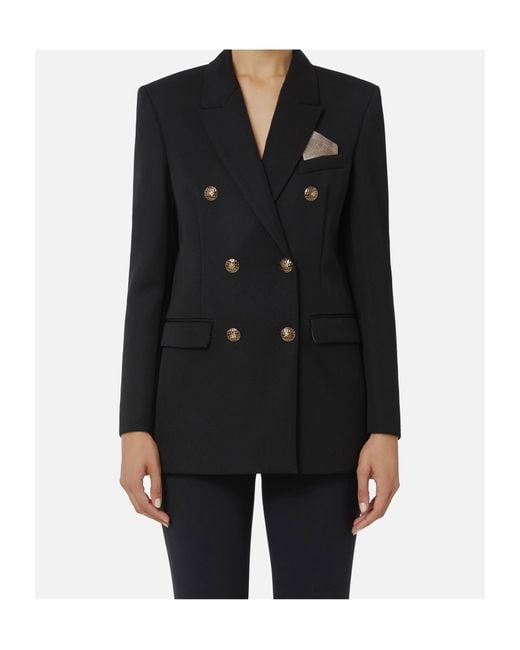 Elisabetta Franchi Black Double-Breasted Gabardine Jacket