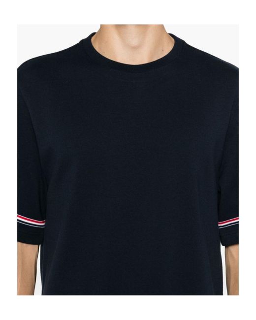 Thom Browne Black Rwb-Stripe Crewneck T-Shirt for men