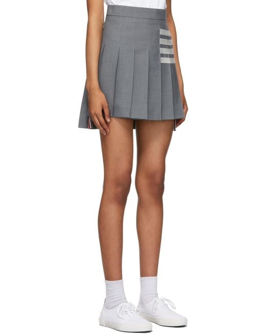 Thom Browne Gray Plain Weave 4-Bar Pleated Mini Skirt