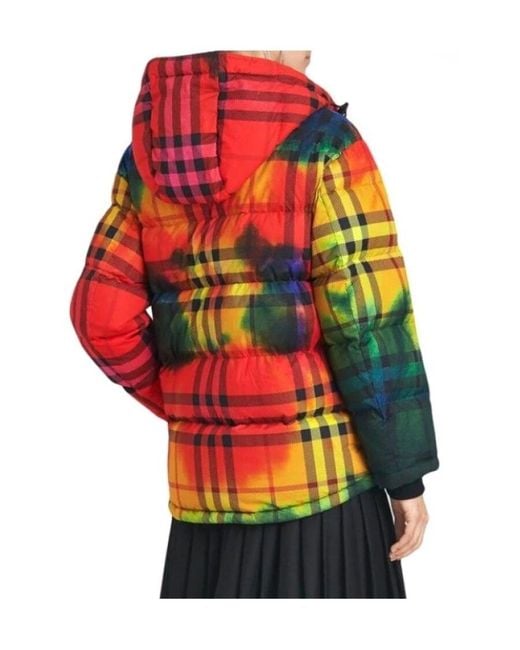 Burberry Red Rendering Plaid Hooded Down Jacket