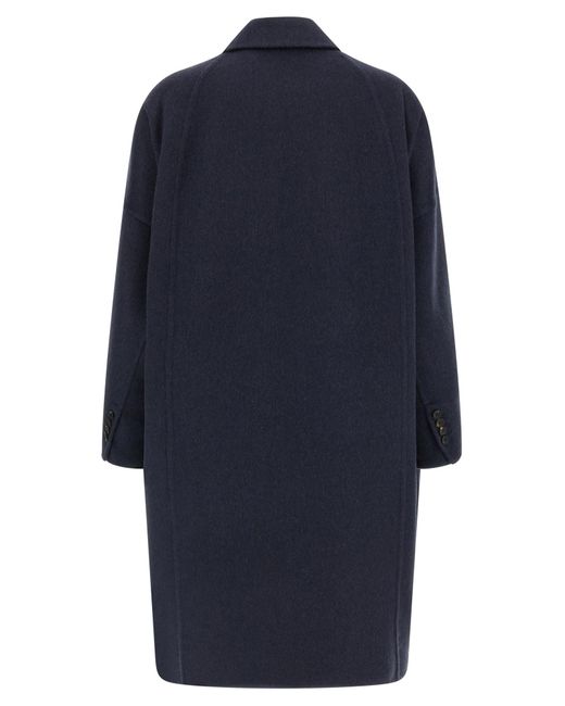 Brunello Cucinelli Blue Double-Breasted Long-Sleeve Coat
