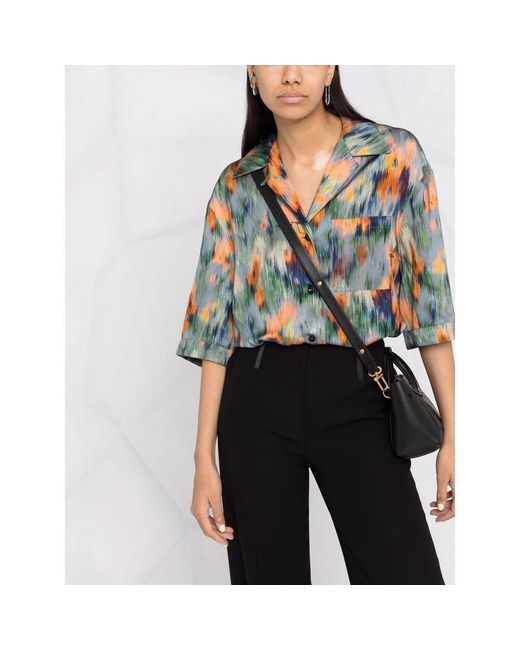 Off-White c/o Virgil Abloh Blue Abstract-Print Bowling Shirt
