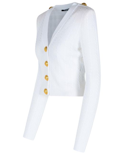 Balmain Blue Long-Sleeved Cable-Knit Cardigan