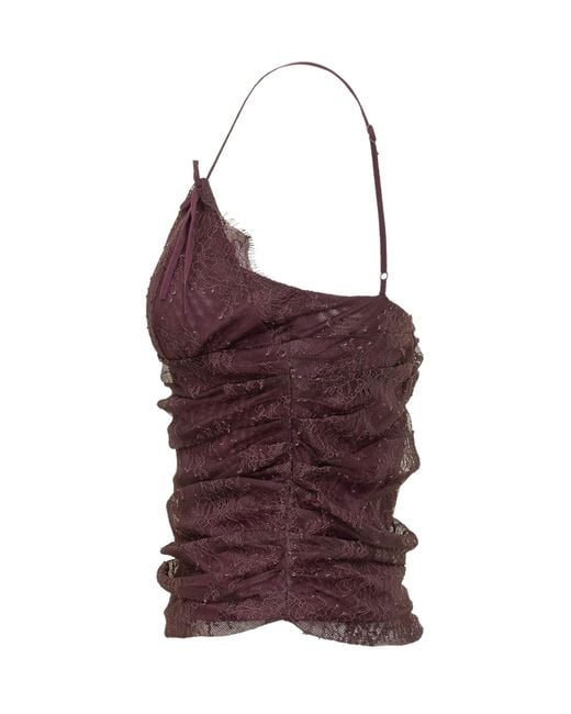 Pinko Red V-Neck Lace Ruched Top