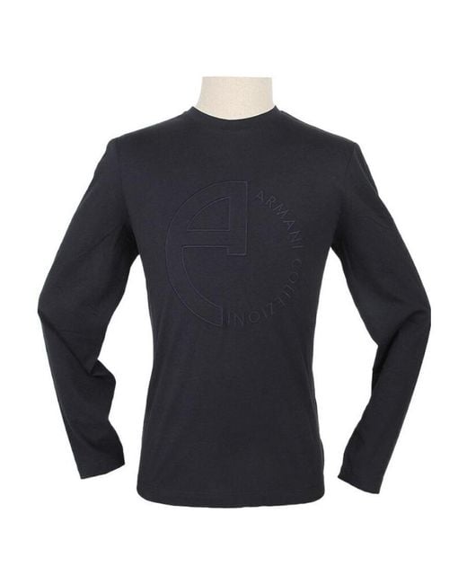 Armani Collezioni Blue Long-Sleeved T-Shirt With Round Neck for men