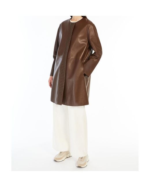 Weekend by Maxmara Brown Long-Sleeved Leather Jacket
