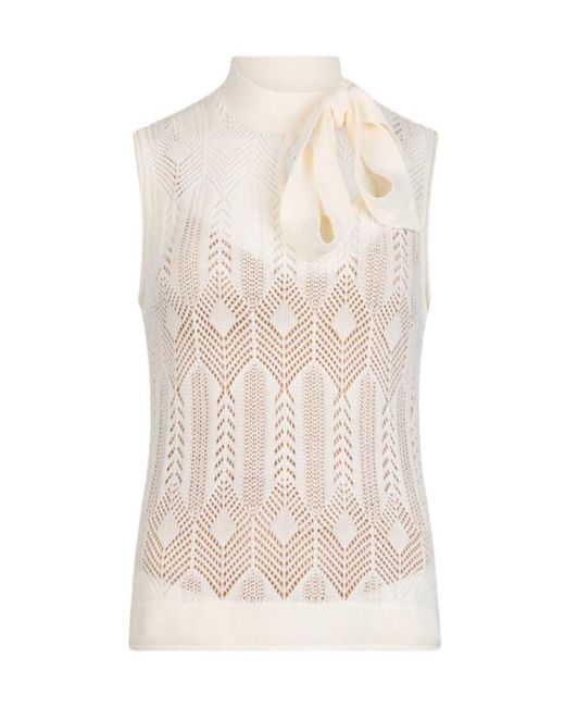 Liu Jo White Openwork Bow-Collar Knit Top