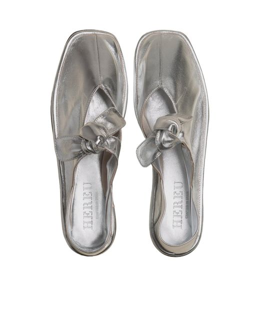 Hereu White Llasada Metallic Ballerina Shoes