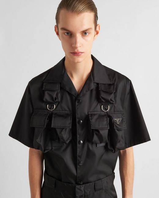 Prada Black Triangle-Plaque Short-Sleeved Cargo Shirt for men