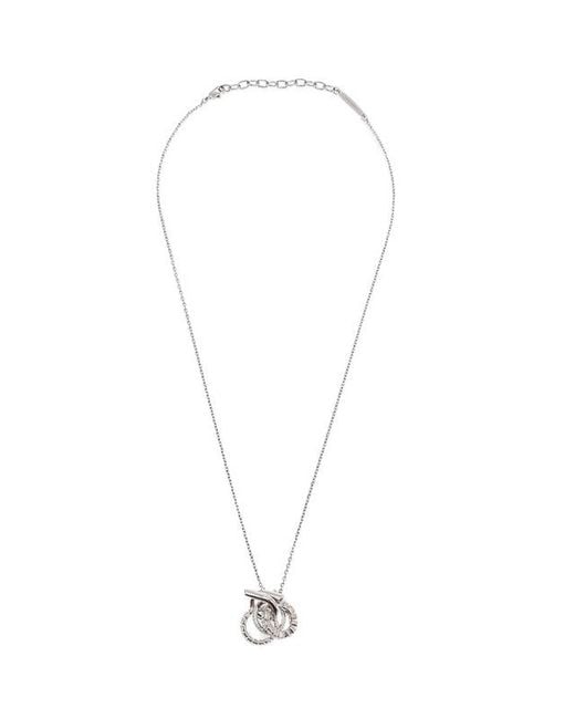 Ferragamo White Ferragamo Gancini Embellished Pendant Necklace