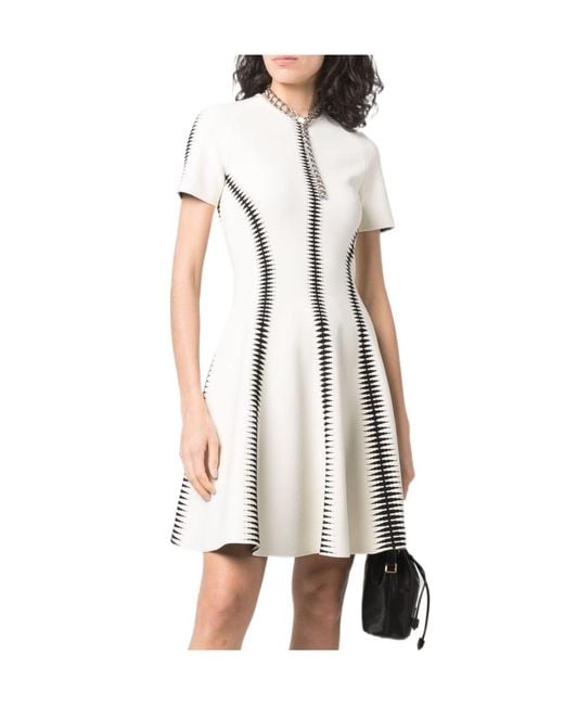 McQueen White Spine Jacquard-Pattern Flared Mini Dress