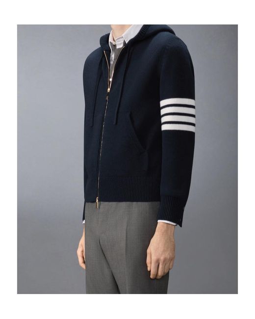Thom Browne Blue 4-Bar Stripe-Detail Zip-Up Hoodie for men