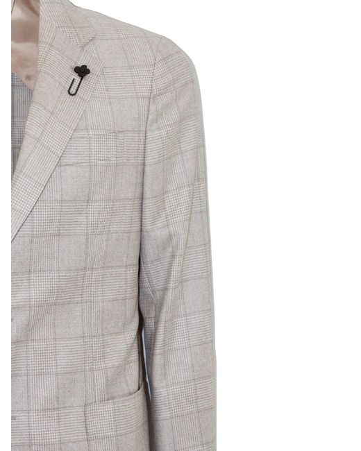 Lardini Gray Prince Of Wales Single-Breasted Blazer for men