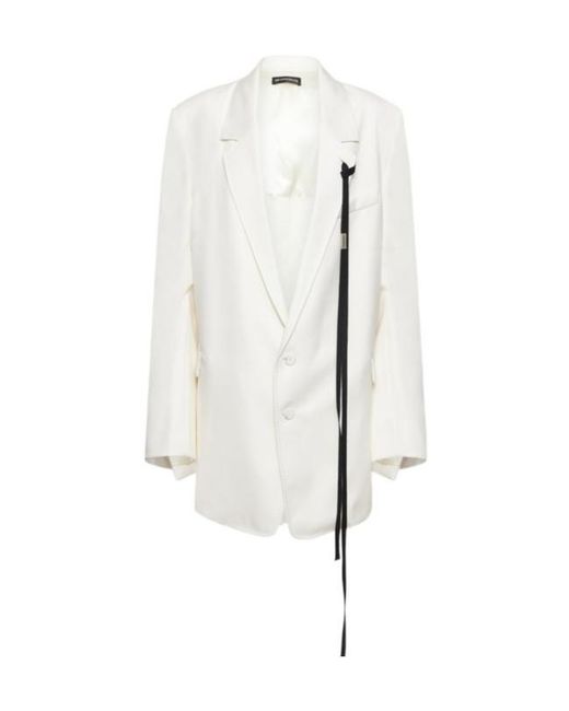 Ann Demeulemeester White Agnes Wool Satin Asymmetric Jacket