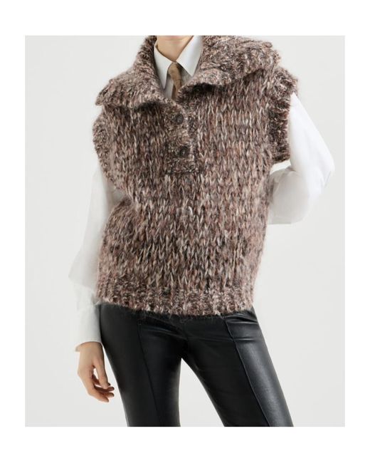 Brunello Cucinelli Gray Malfilé Mohair Turtleneck Sweater Vest