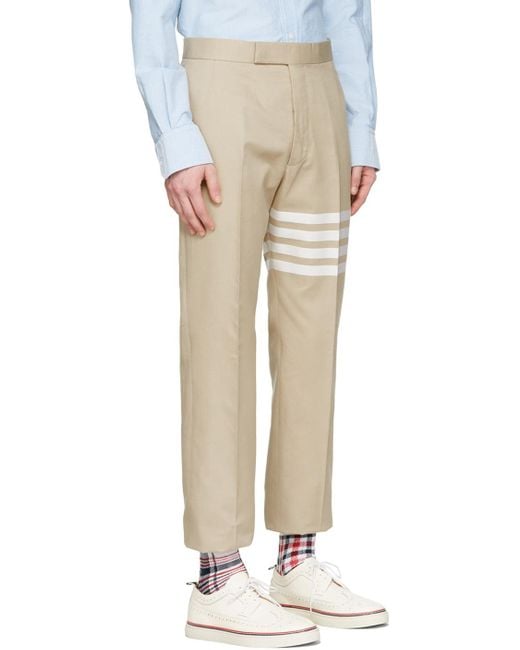 Thom Browne Natural Stripe-Print Cotton Straight-Leg Trousers for men