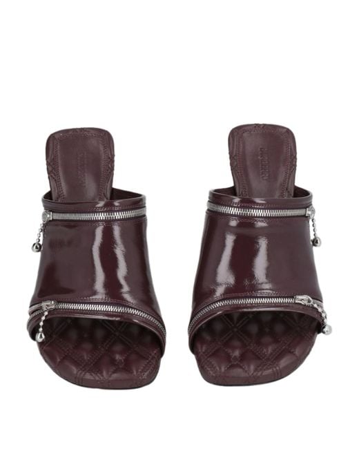 Burberry Brown Glossy Leather Slide Sandals