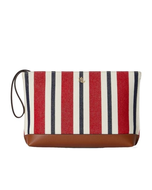 Ralph Lauren Red Striped Canvas Clutch Bag