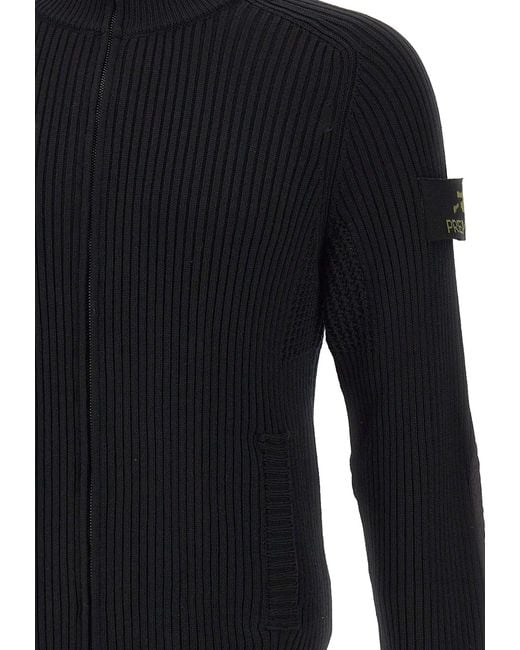 Premiata Blue Ribbed Zip-Up Cardigan for men