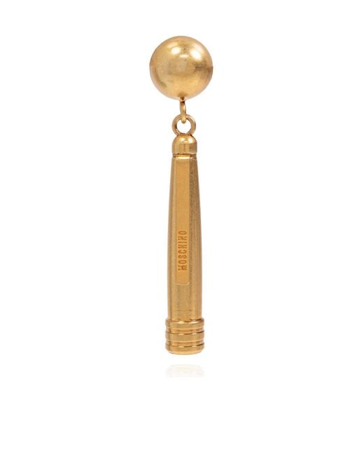 Moschino White Logo Engraved Pen Motif Earrings
