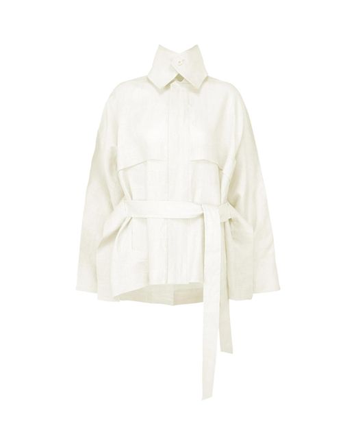 Issey Miyake White Tied-Waist Hempen Jacket