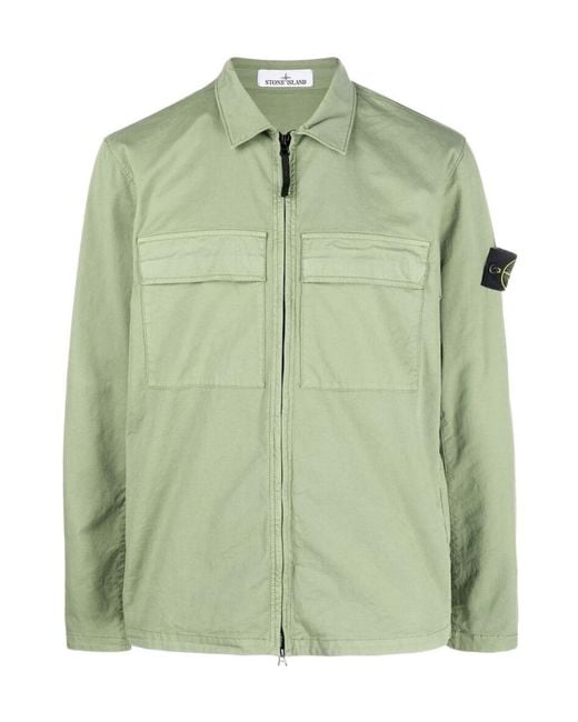 Stone Island Green Compass-Logo Shirt Jacket for men