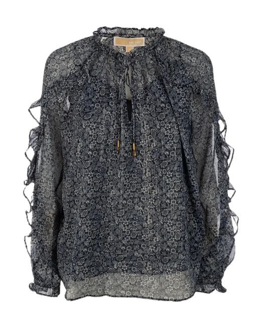 Michael Kors Gray Ruffled Floral Blouse