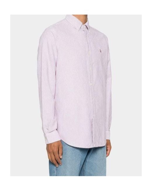 Polo Ralph Lauren Pink Custom Fit Striped Oxford Shirt for men