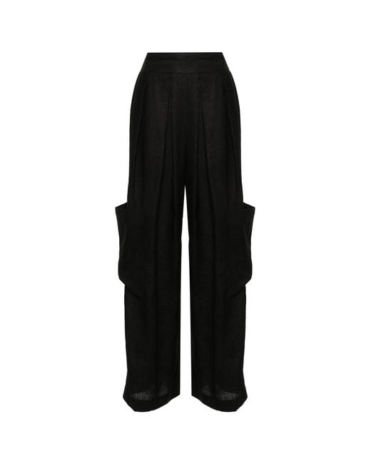Ermanno Scervino Black Pleat-Detail Linen Trousers
