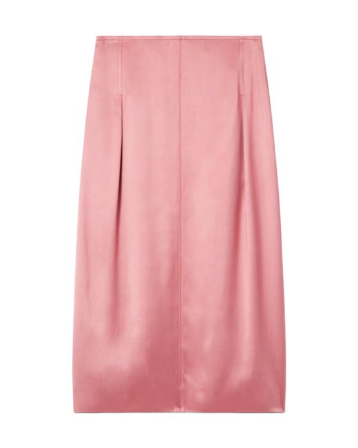 Lanvin Pink Pleated Satin Midi Skirt