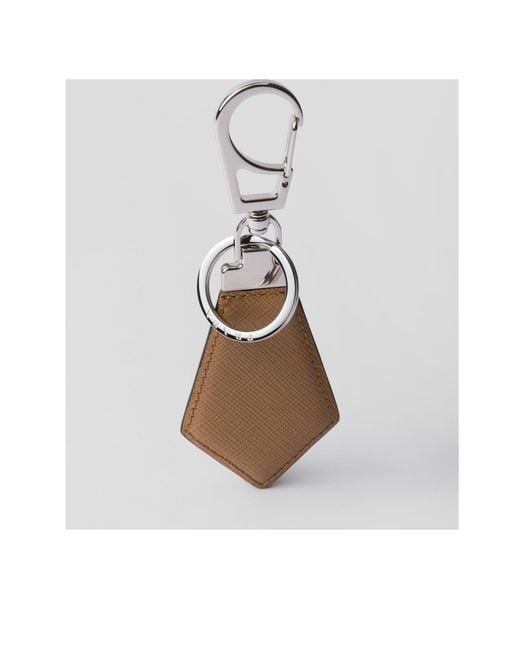 Prada White Saffiano Leather Keychain for men