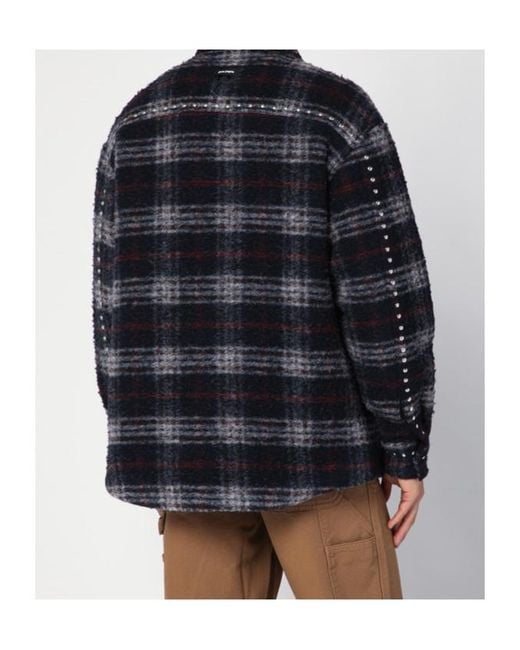 Palm Angels Blue Studded Checked Shirt for men