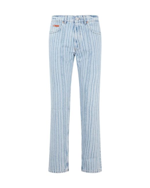 Martine Rose Blue Striped Straight-Leg Mid-Rise Jeans for men