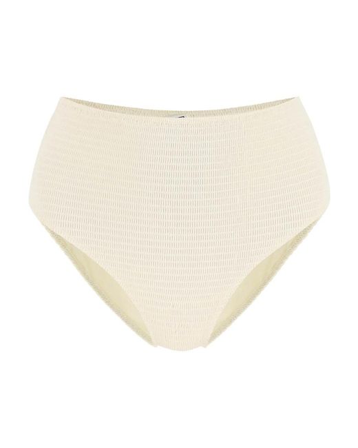 Totême  Natural Smocked High-Waist Bikini Bottoms