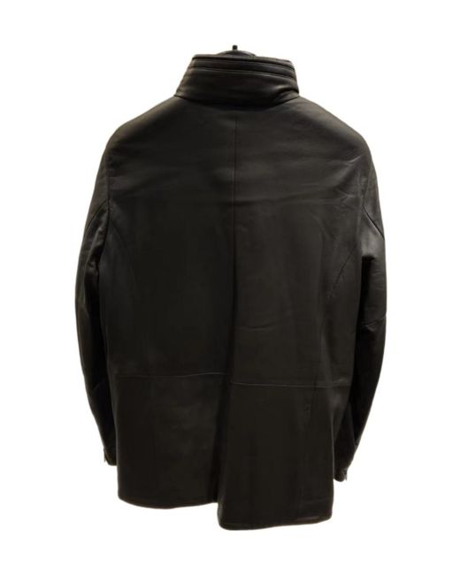 Armani Collezioni Black Long-Sleeved Leather Jacket for men