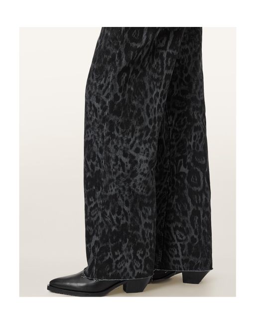 AllSaints Black Blake Wide Leg Leopard Print Jeans