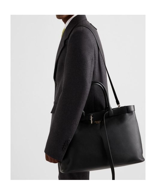 Prada Black Buckle Leather Bag With Belt for men