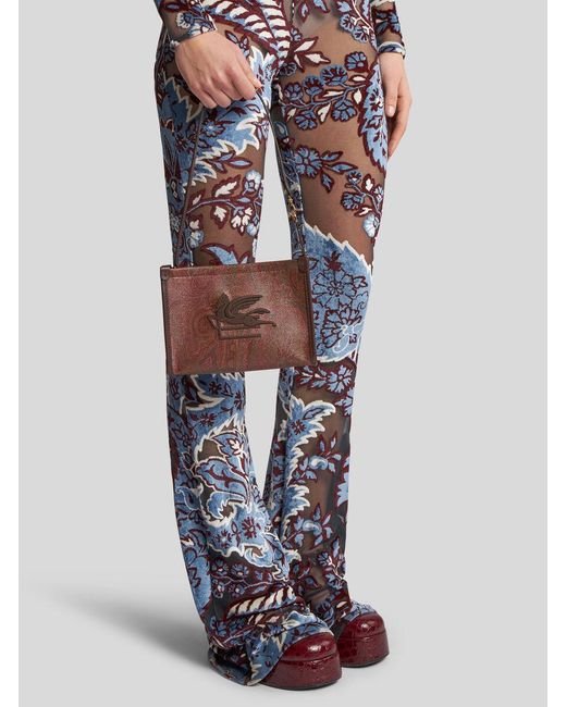 Etro Brown Pegaso Detailed Arnica Pouch Bag