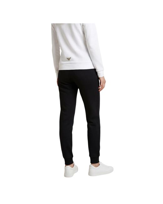 EA7 White Long-Sleeved Hooded Sweatshirt And Sweatpants Set