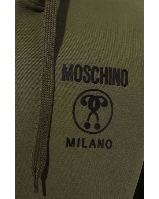 Moschino Green Logo-Print Zip-Up Organic Cotton Hoodie for men