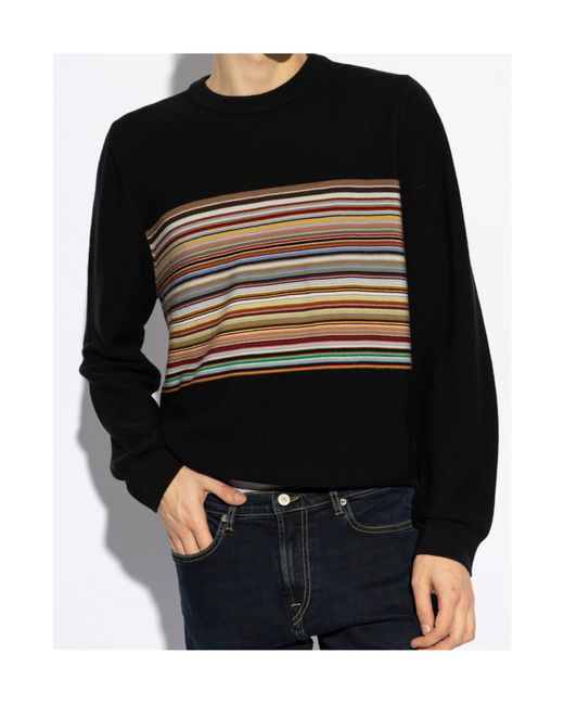 Paul Smith Black Striped Crewneck Knit Jumper for men