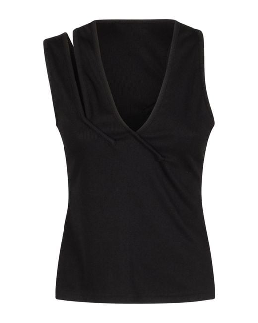 Christopher Esber Black Asymmetric Ribbed Tank Top
