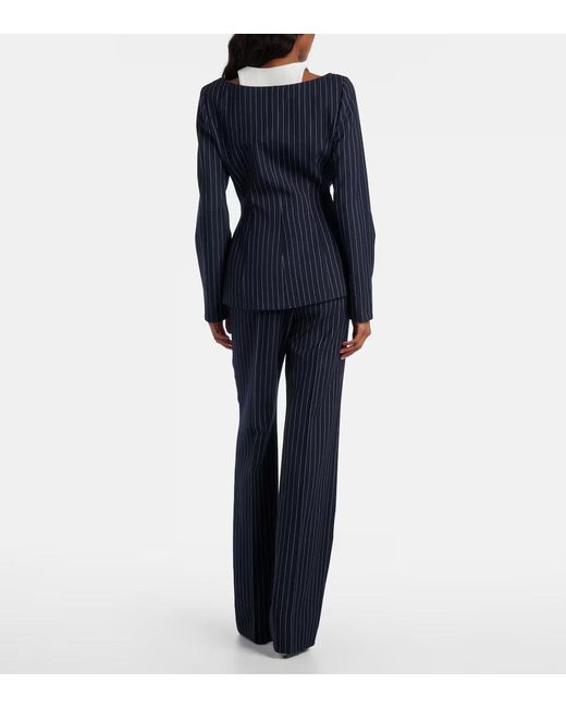 Mugler Blue Striped Long-Sleeve Casual Jacket